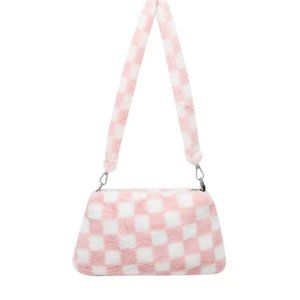 Yucurem Fashion Women Checkerboard Plush Shoulder Bag, Cute Zip Underarm Bags fo